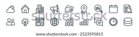 modern miscellaneous icon pack. perfect for linear ui designs featuring vector storage, time, chat, graph, wireless, internet, website and more icons for mobile and web apps.