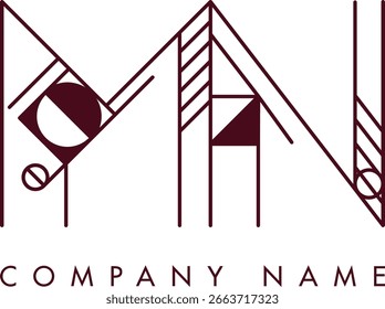 Modern MN logo featuring a monogram within a circular frame in minimalist style, ideal for branding. The design showcases abstract shapes with clean lines emphasizing elegance and professionalism.