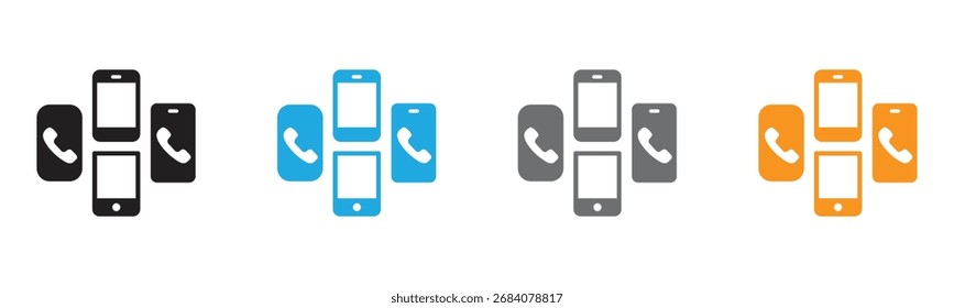 Los modernos íconos de comunicación móvil en múltiples colores ofrecen un diseño limpio para App, Sitios web y materiales de negocios. Símbolo de contacto y Asistencia simplificado.