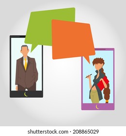 modern mobile communications. talking on mobile phone. video. business and personal talks on the phone as a video. vector.