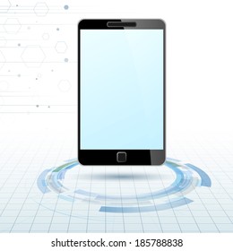Modern mobile device over technology rings. Vector illustration