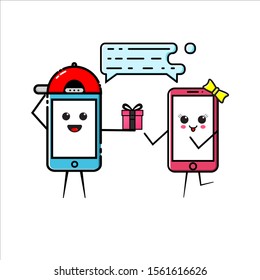 A modern mobile with a flat design style with a cute expression