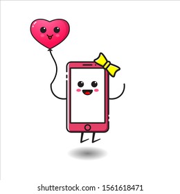 A modern mobile with a flat design style with a cute expression