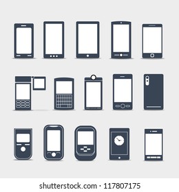 Modern mobile gadgets silhouettes