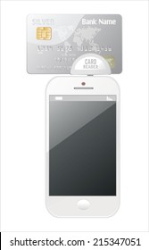 Modern Mobile phone with Credit Card on a white background. (Mini mobile terminal)