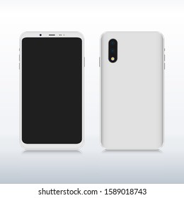 Modern mobile phone front and back. Touch screen. The device has two rear cameras and one front camera. Vector illustration
