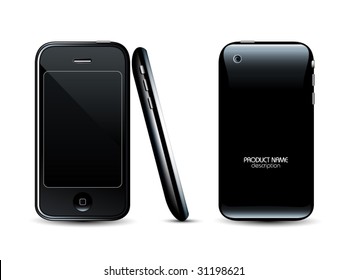 Modern Mobile Phone - Front Back And Side Views - Professional Vector Icon