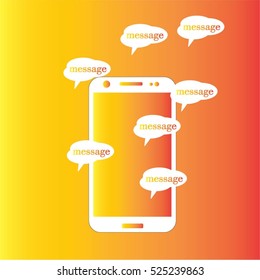 Modern mobile phone with group of speaking clouds vector