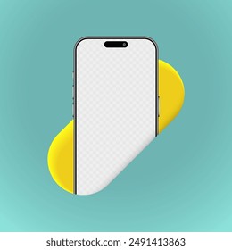 Modern Mobile Phone in the Hole Template with Blank Screen. Realistic 3D White Smartphone Mockup Nestled in Green Background. Vector.