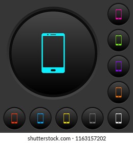 Modern mobile phone with one button dark push buttons with vivid color icons on dark grey background