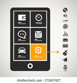 Modern mobile phone with sound icons