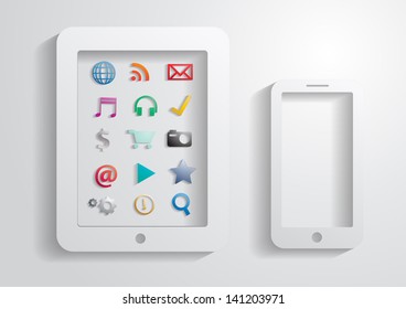 Modern mobile phone with tablet computer, With colorful application icon business software and social media networking service concept, Vector illustration modern template design