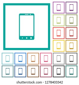 Modern mobile phone with three button flat color icons with quadrant frames on white background