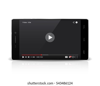 Modern mobile phone with video player on the screen. Touchscreen smartphone. Vector illustration.