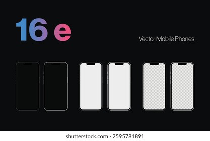 Modern mobile phones with 3 display types: Black, white and transparent screen. Vector graphic