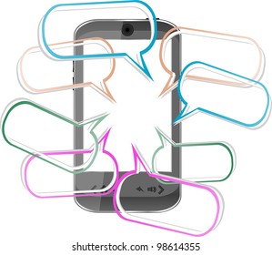 Modern mobile smart phone. speech bubbles vector