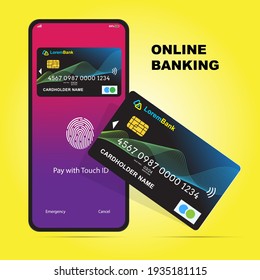 Modern mobile smartphone with credit card. Mobiile Banking.