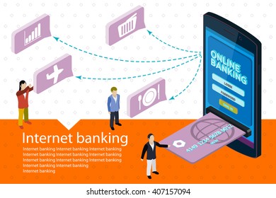 Modern mobile smartphone with credit card. Internet banking vector banner