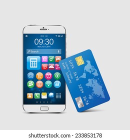 Modern mobile smartphone with credit card.vector