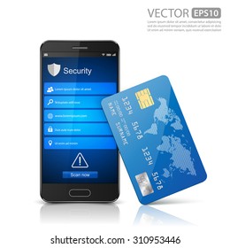 Modern mobile smartphone with credit card.vector