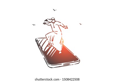 Modern mobile technology concept sketch. Hand drawn isolated vector