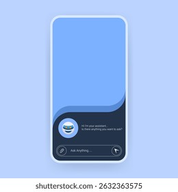 Modern mobile UI for an AI chatbot assistant with a blue theme
