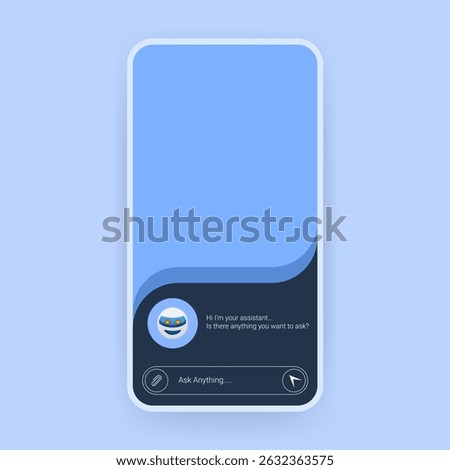 Modern mobile UI for an AI chatbot assistant with a blue theme