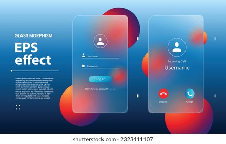 Modern mockup. Glassmorphism app ui. mobile mockup. Glassmorphism style. Vector EPS. 