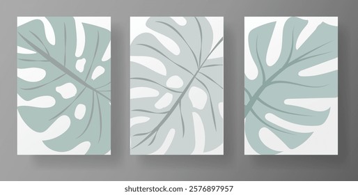 Modern mockup set featuring vector illustrations of tropical leaves for social media templates