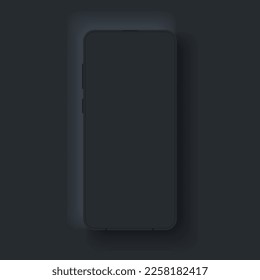 Moderno smartphone de burla en estilo neumórfico oscuro. Marco realista con pantalla en blanco oscuro. Diseño de plantilla para presentación, ui, ux testing, presentación de aplicaciones, infografía, publicidad. 3.ᵉʳ vector