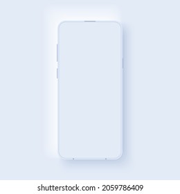 Moderno smartphone de simulación en estilo neumórfico. Marco realista con pantalla en blanco. Diseño de plantilla para presentación, pruebas ui o ux, presentación de aplicaciones, gráficos de información, publicidad. 3.ᵉʳ Vector