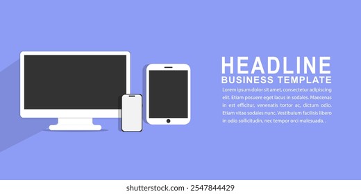Moderno mockup com fundo de espaço de texto, smartphone e tablet mockup isolado no fundo roxo. computador mockup e dispositivo de telefone mockup para i ux app e apresentação do site.Stock Vetor.