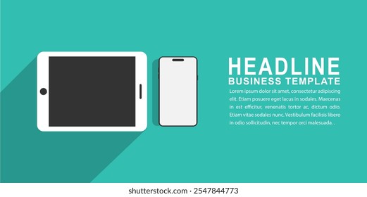 Maqueta moderna con el fondo del espacio del texto, smartphone y la maqueta de la tableta aislados en el fondo verde de la tosca. maqueta de la computadora y maqueta del dispositivo del teléfono para la presentación del Sitio web. Vector de stock.