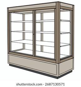 Gabinete de exibição modular moderno com vidro fosco e estrutura metálica para vetor de varejo