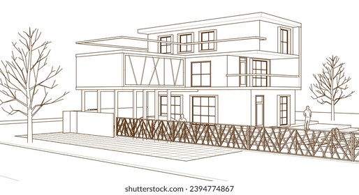 modern modular house 3d illustration	
