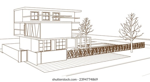 modern modular house 3d illustration	
