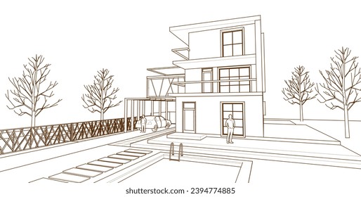 moderna casa modular 3d ilustración	
