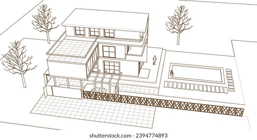 modern modular house 3d illustration	
