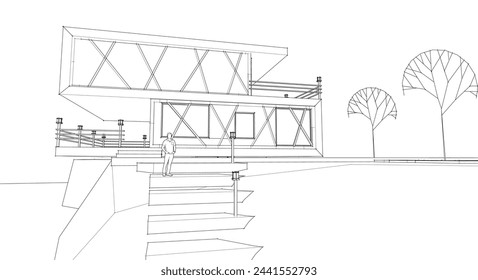 modern modular house 3d illustration	
