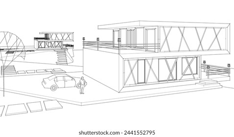 modern modular house 3d illustration	
