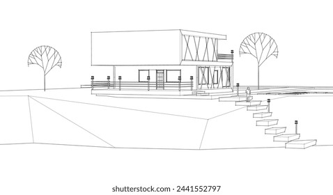modern modular house 3d illustration	
