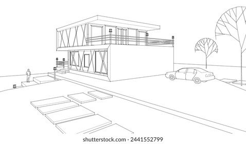 modern modular house 3d illustration	
