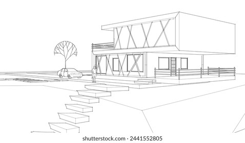 casa modular moderna ilustración 3d	
