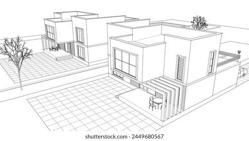 Moderne modulare Haus 3D-Illustration	