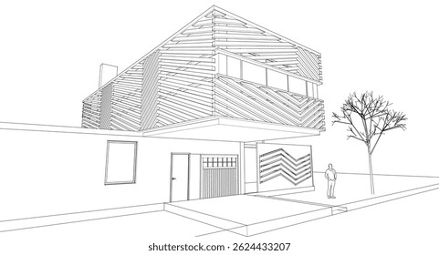 ilustração 3d da casa modular moderna	