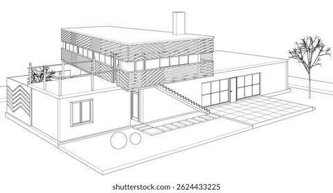 moderne modulare Haus 3D-Illustration	