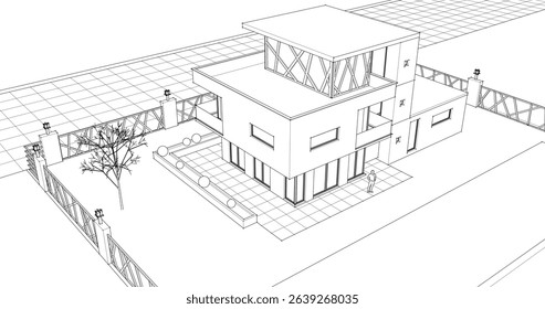 modern modular house 3d illustration