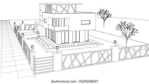 modern modular house 3d illustration