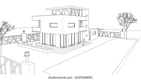 modern modular house 3d illustration