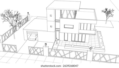 modern modular house 3d illustration